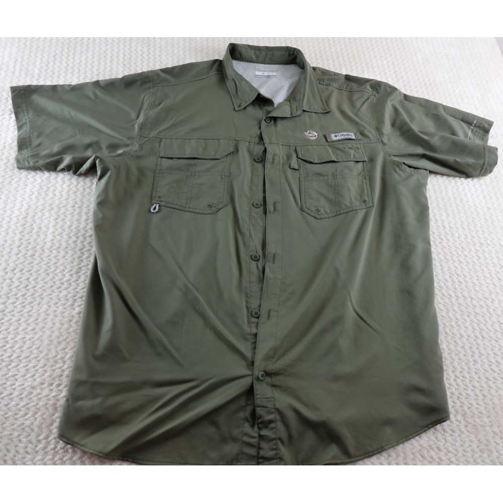 Columbia Men's PFG Bahama II Short Sleeve Shirt Olive Green Omni-Shade SIZE XL